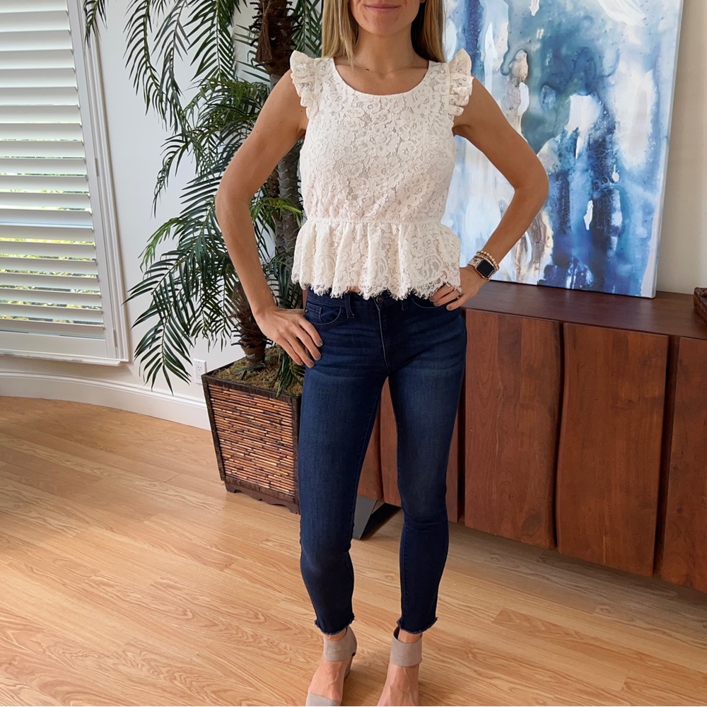 Lace Cream White Peplum Top